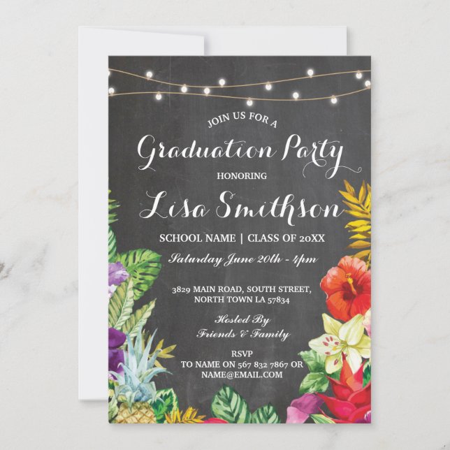 Studentfest Aloha Tropical Luau Ljus Inbjudan (Framsida)