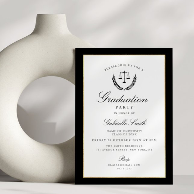 studentfest av elegant för svartvit juridik inbjudningar (Skapare uppladdad)