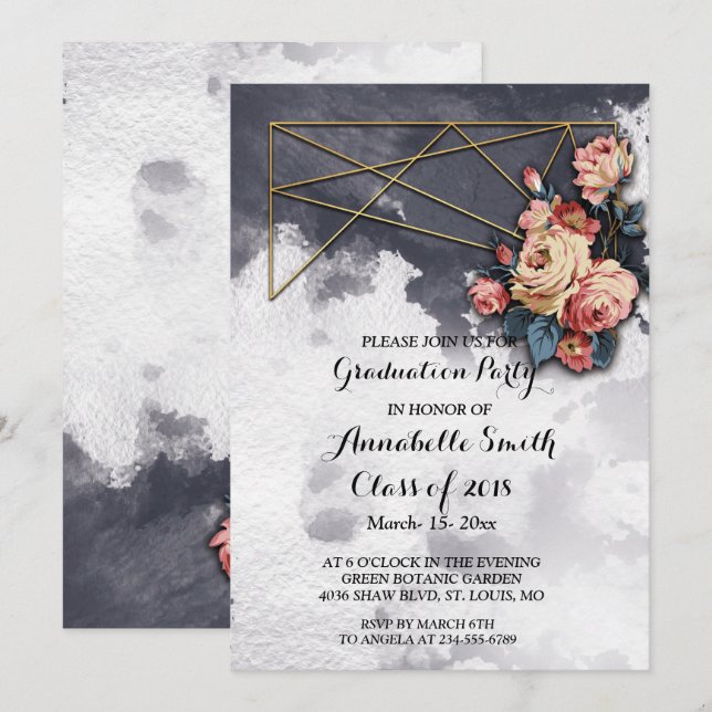 Studentfest AV GEOMETRISKA VATTENFÄRGEN Inbjudningar (Fram/baksida)