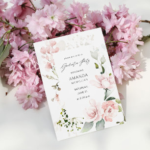 Studentfest av Rosa och eukalyptus Blommigt Inbjudningar