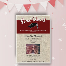 Studentfest av Rustic Red Student Cap Inbjudningar