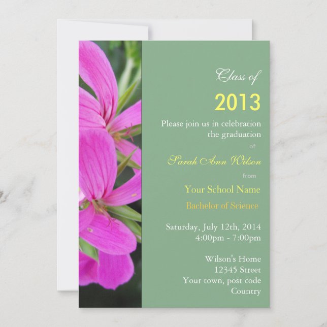 Studentfest av sommarträdgårdsblommor i rosa inbjudningar (Framsida)