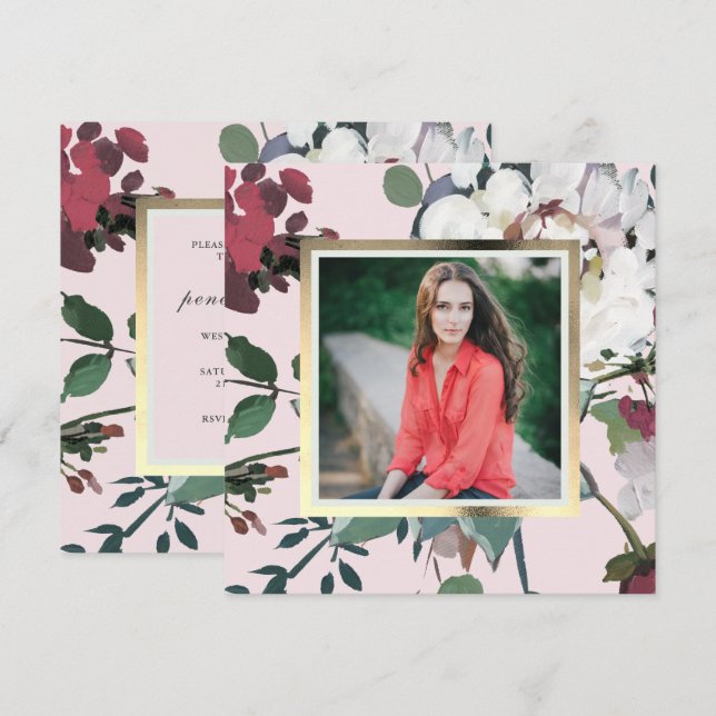 Studentfest av söt  Blommigt - foto Inbjudningar (Fram/baksida)