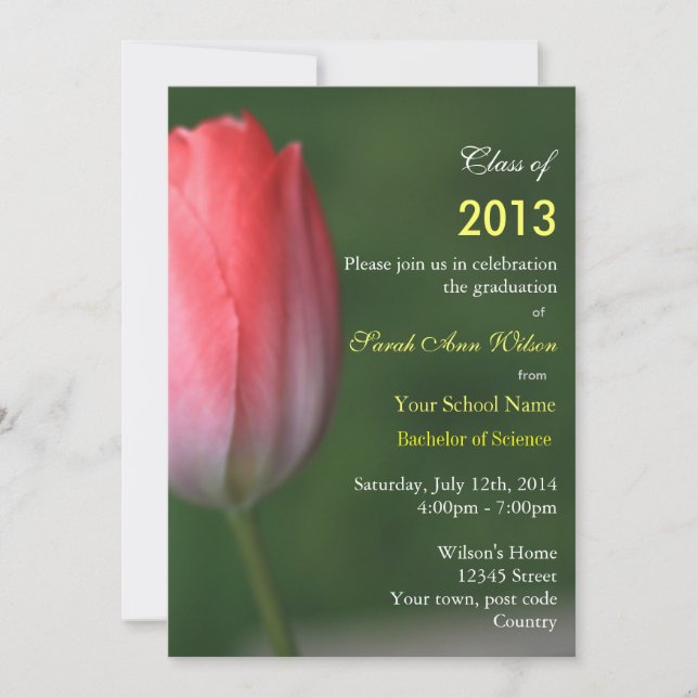 Studentfest av vacker rosa-tulpanblomma inbjudningar (Framsida)
