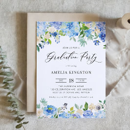 Studentfest av vattenfärgsblå Hydrangea-Blommigt Inbjudningar