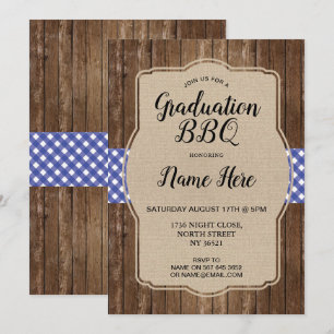 Studentfest BBQ Inbjudan Blue Gingham Burlap