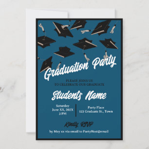 Studentfest Black Caps in Luft Navy Blue Inbjudningar