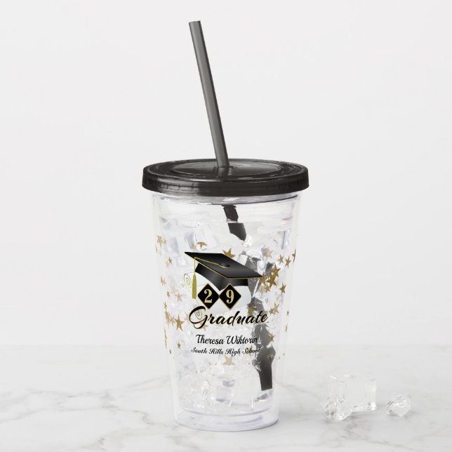 Studentfest Black Guld Stars Personlig Take Away Mugg (Framsida Ice)