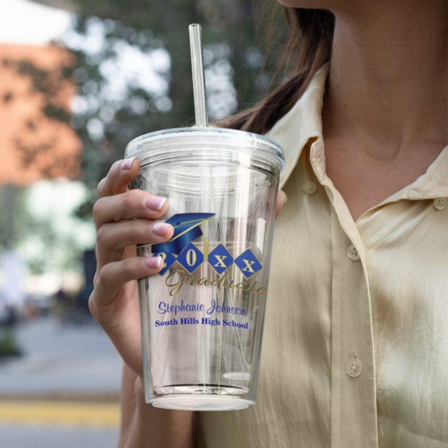 Studentfest Blue Guld Personlig Take Away Mugg (Graduation Party Blue Gold Personalized Acrylic Tumbler
)