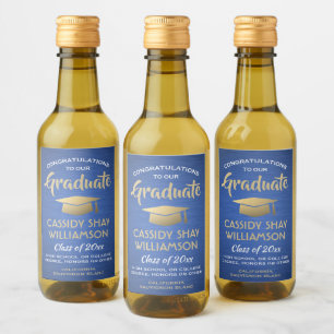 Studentfest Brushed Blue Guld och White Mini Vinetikett