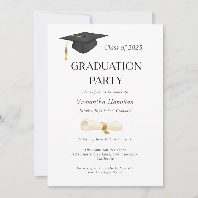 Studentfest Diploma Cap-fotoinbjudan (Framsida)