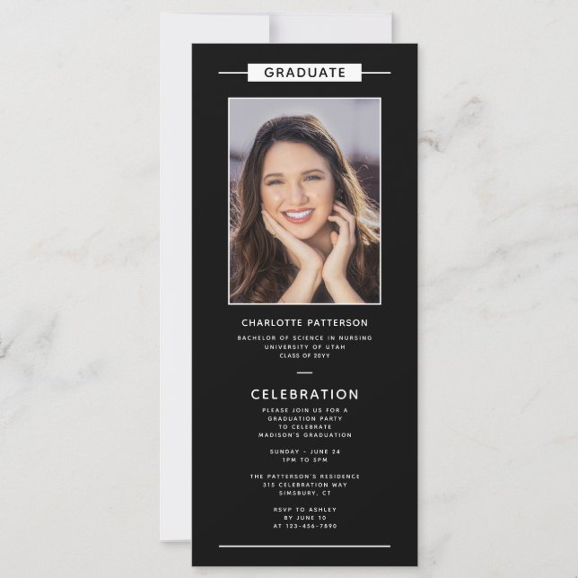 Studentfest - enkel modern fotoQR-kod Inbjudningar (Framsida)