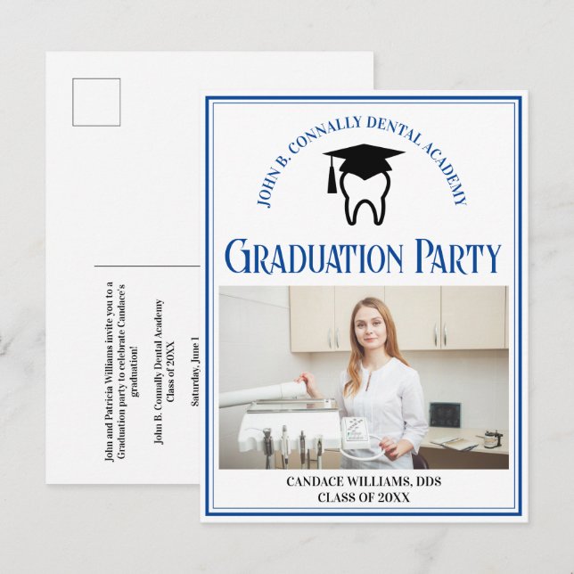 Studentfest för Anpassningsbar av Blue Dental Scho Inbjudan Vykort (Fram/baksida)