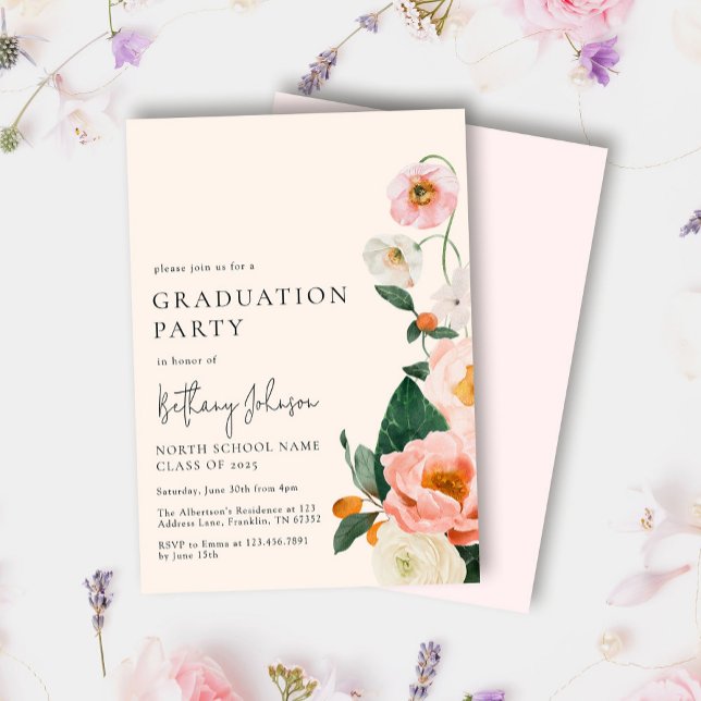 Studentfest för Blommigt av  Rosa för elegant Inbjudningar (Skapare uppladdad)