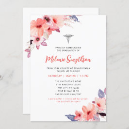 studentfest för  blommigt, sjuksköterska inbjudningar