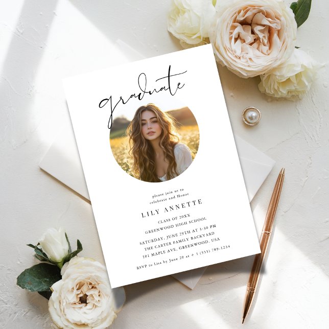 Studentfest för calligrafi, oval, fotobudget inbjudningar (Skapare uppladdad)