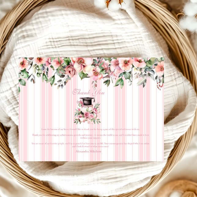 Studentfest för chic Rosa Blommigt Tack Kort (Skapare uppladdad)