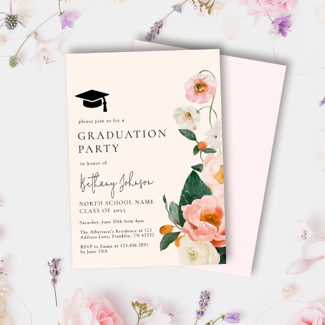 Studentfest för elegant Rosa Blommigt Inbjudningar (Skapare uppladdad)