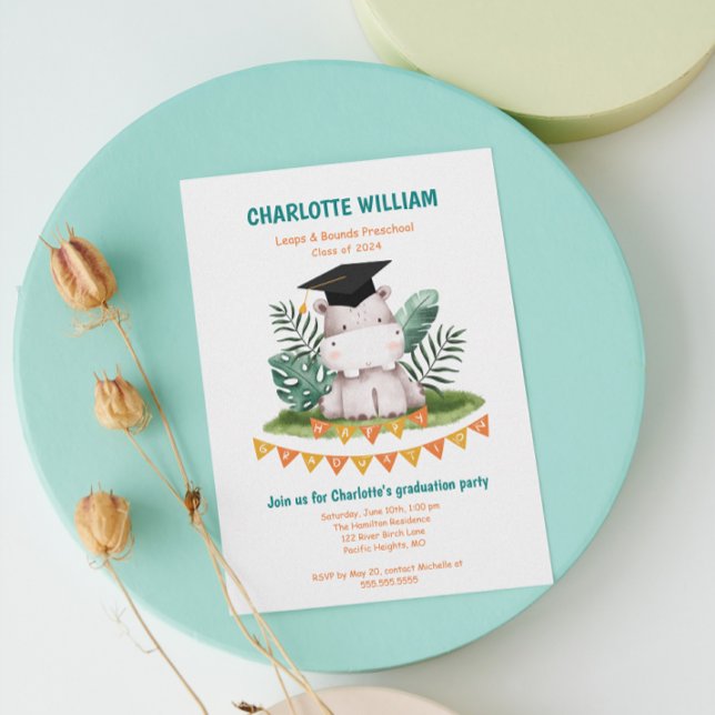 Studentfest för foto av animalt kid Preschool Inbjudningar (Animal Kid Preschool Photo Graduation Party Invitation)