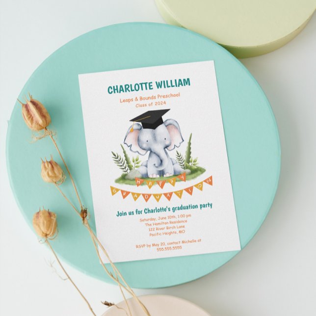 Studentfest för foto av animalt kid Preschool Inbjudningar (Animal Kid Preschool Photo Graduation Party Invitation)