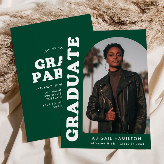 Studentfest för foto av förskjutningsbåge, Grönt Inbjudningar (Skapare uppladdad)