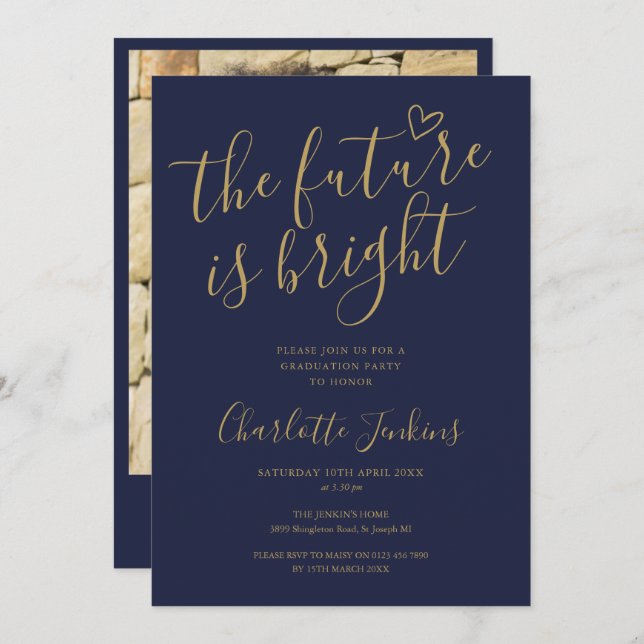 Studentfest för fotoskrivare för Bright Future Gul Inbjudningar (Fram/baksida)