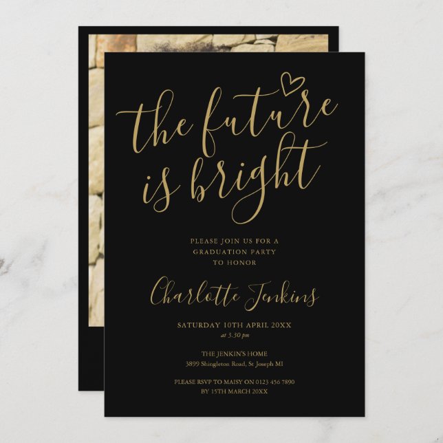 Studentfest för fotoskrivare för Bright Future Gul Inbjudningar (Fram/baksida)