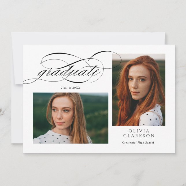 Studentfest för fototext i elegant-skript QR-kod 3 Inbjudningar (Framsida)