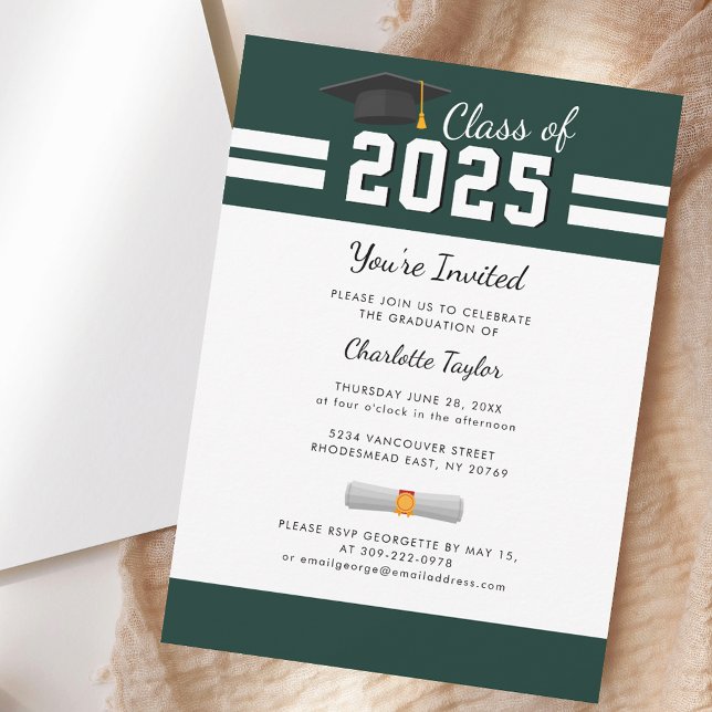 Studentfest för Grad 2023-skriptGrönt Inbjudningar (Graduation 2025 Party Green Modern Grad Invitation)
