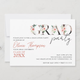 STUDENTFEST för GRAD PARTY Blommigt Inbjudningar