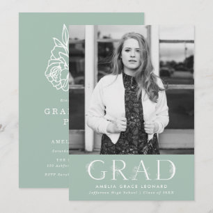 Studentfest för Grönt av typen Mint för Blommigt f Inbjudningar