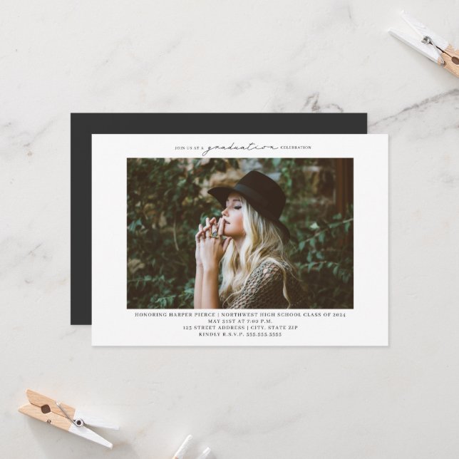 Studentfest för linjekonsfoto inbjudningar (Fram/Back In Situ)