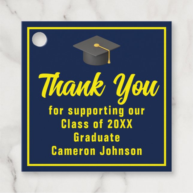 Studentfest för marin blå Gult Student Anpassnings Gåvor Etiketter (Framsida)