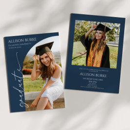 Studentfest för marin blå minimalistisk foto-båge inbjudningar