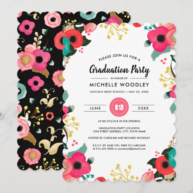 Studentfest för modern Blommigt Painting Anpassnin Inbjudningar (Fram/baksida)