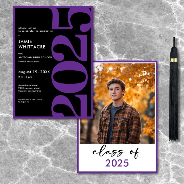 Studentfest för modern minimal Lila-typografi Inbjudningar (Modern Minimal Purple Typography Graduation Party Invitation)