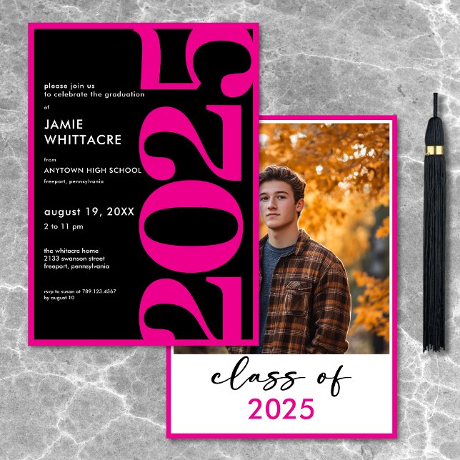 Studentfest för modern minimal Rosa-typografi Inbjudningar (Modern Minimal Pink Typography Graduation Party Invitation)