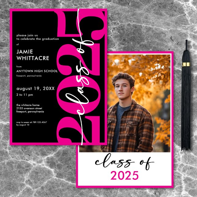 Studentfest för modern minimal Rosa-typografi Inbjudningar (Modern Minimal Pink Typography Graduation Party Invitation)