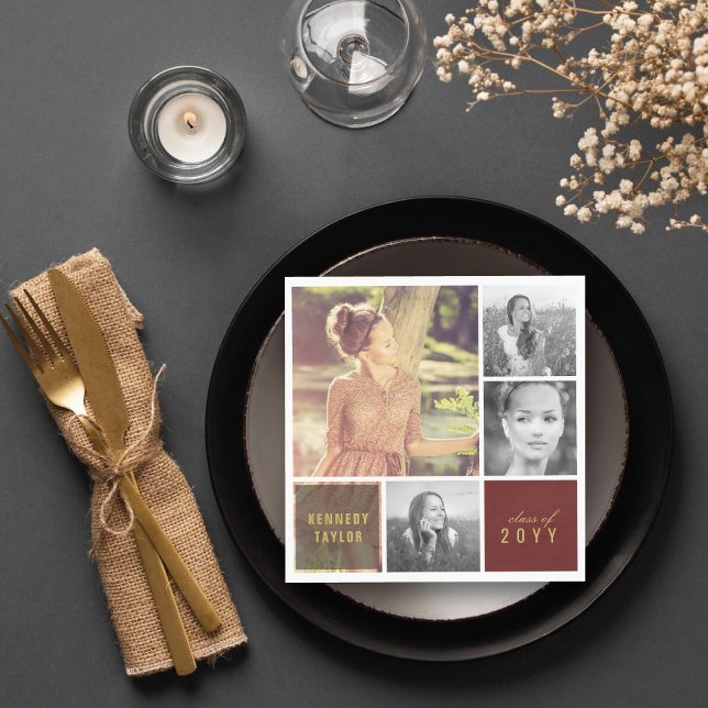 Studentfest för multipla kvadratiska, enkla fotosa pappersservett (Multi Squares Simple 4 Photo Collage Graduation Party Napkins by fatfatin @ zazzle.com/color_therapy)