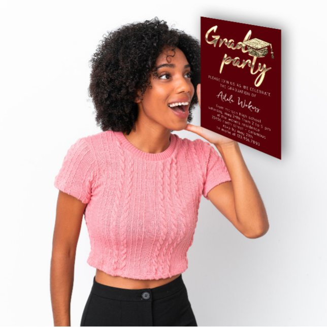 Studentfest för omedelbar nedladdning av Guld Burg Inbjudningar (Instant Download Graduation Party Gold Burgundy Invitation)