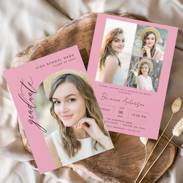 Studentfest för Shock rosa Minimalist Arch Photo Inbjudningar (Skapare uppladdad)