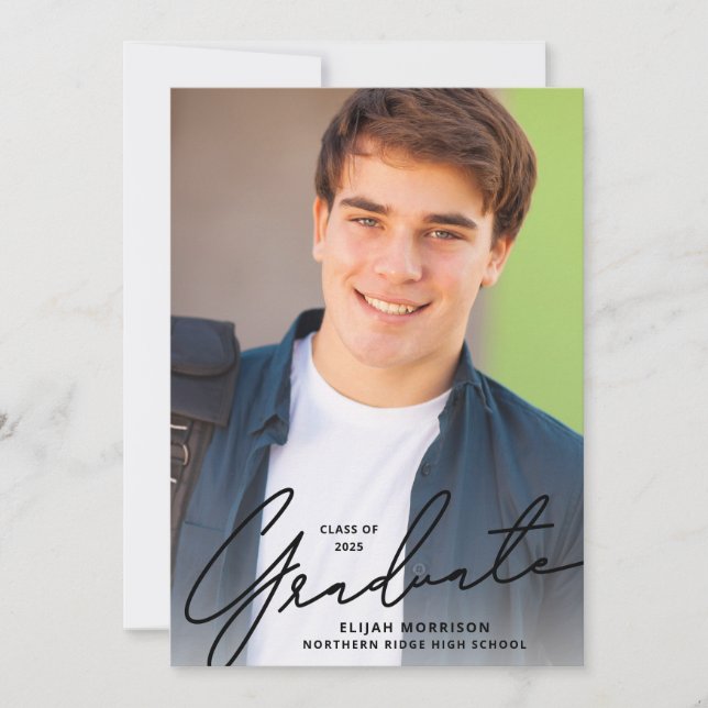 Studentfest för svartmålsbild med enkel skrift inbjudningar (Framsida)