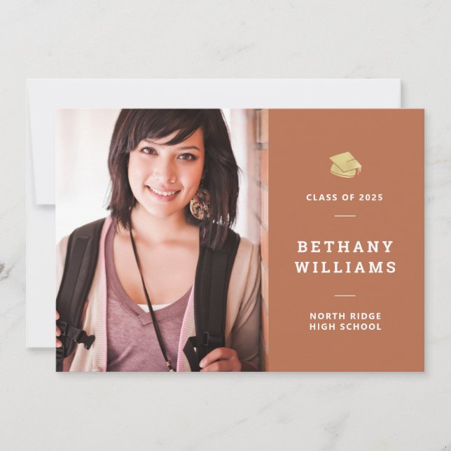 Studentfest för Trendig Rust Typography Photo Inbjudningar (Framsida)