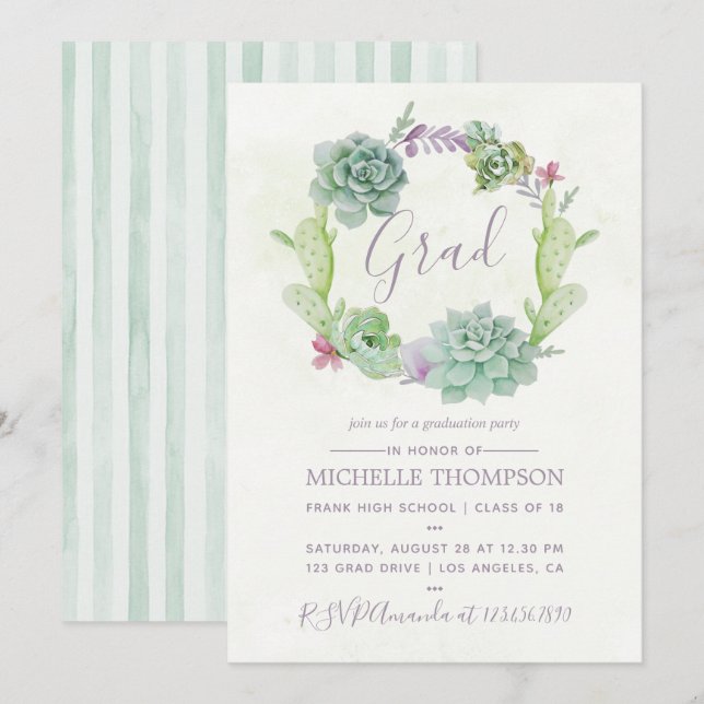 Studentfest för vattenfärgssuckutfall inbjudningar (Fram/baksida)