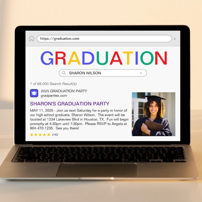 Studentfest för webbplatssökresultat inbjudningar (Website Search Result Graduation Party Invitation
)