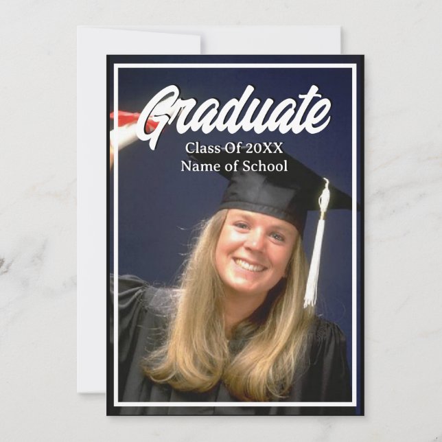 Studentfest Foto Black and White Mortarboard Inbjudningar (Baksida)