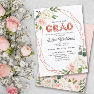 Studentfest Girly Rosa Blommigt Inbjudningar