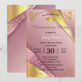 Studentfest Gnistra Rosa Satin Flourish Ram Inbjudningar