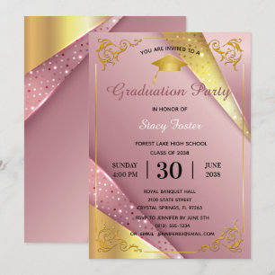 Studentfest Gnistra Rosa Satin Flourish Ram Inbjudningar