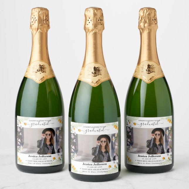 Studentfest Gratulerar blommigt Sparkling Vin La (Flaskor)